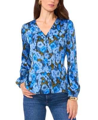 Vince Camuto - Women's Printed Button-Front V-Neck Blouse
