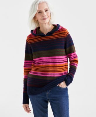 Style & Co - Women's Luxe Soft Striped Hooded Sweater, Created for Macy's