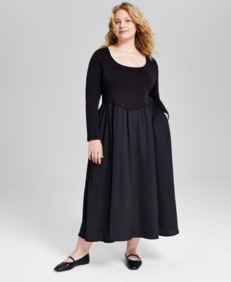 And Now This - Trendy Plus Size Mixed-Media Midi Dress
