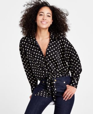 Lucy Paris - Women's Rue Dot-Print Tie-Front Blouse