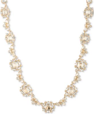 Marchesa - Gold-Tone Imitation Pearl, Stone & Crystal Fancy Collar Necklace, 16" + 3" extender