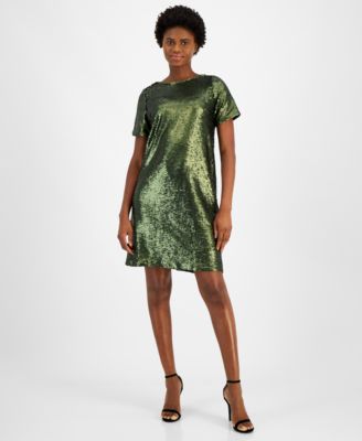 Anne Klein - Women's Sequined Short-Sleeve Shift Dress
