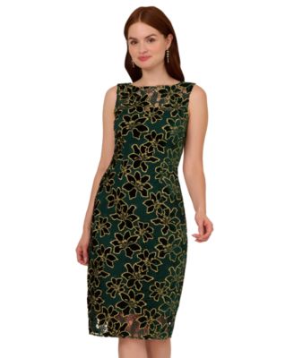 Adrianna Papell - Women's Floral Metallic Midi Sheath Dress