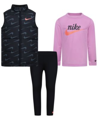 Nike - Little Girls New Impressions Vest, Logo T-Shirt & Ribbed Leggings, 3 Piece Set