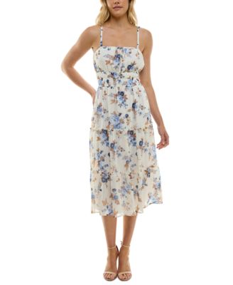 Trixxi - Juniors' Cinched-Waist Tiered Midi Dress
