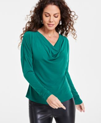 I.N.C. International Concepts - Women's Cowl-Neck Long-Sleeve Top