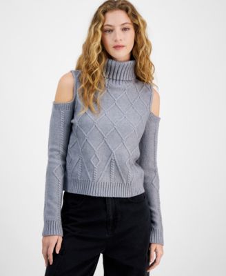 Planet Heart - Juniors' Cable-Knit Cold-Shoulder Sweater