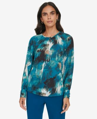 Calvin Klein - Women's Printed Keyhole Blouse