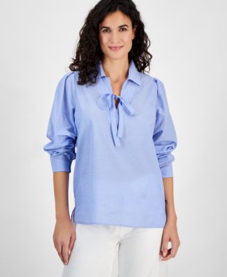 Nautica Jeans - Women's Newport Stripe Cotton Tie-Neck Top