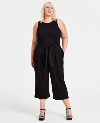 Bar III - Trendy Plus Size Belted Sleeveless Capri Jumpsuit