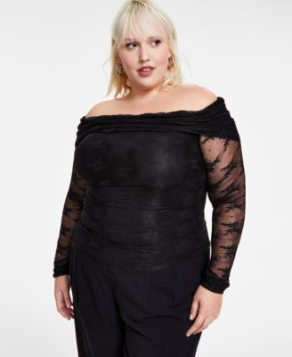 Bar III - Trendy Plus Size Lace Off-The-Shoulder Top