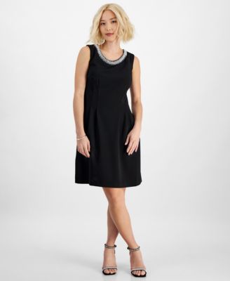 Connected - Petite Embellished Scoop-Neck Dress