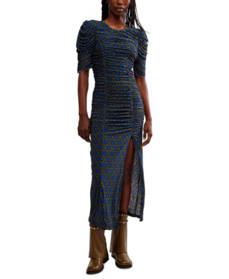 Free People - Women's Briella Printed Ruched Midi Dress