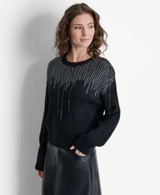 DKNY - Women's Embellished-Fringe Rib-Knit Sweater
