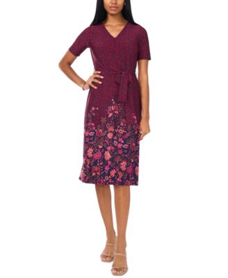 MSK - Petite Mixed-Print Belted Midi Dress