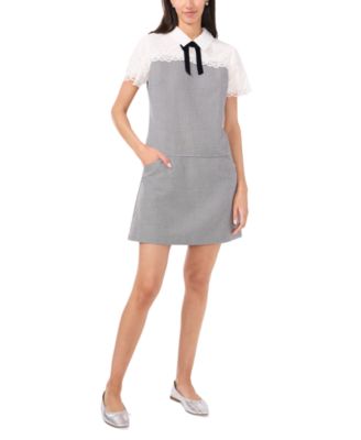 CeCe - Women's Lace-Trim Houndstooth Shift Dress