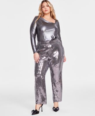 I.N.C. International Concepts - Plus Size Sequined Straight-Leg Pants, Created for Macy's