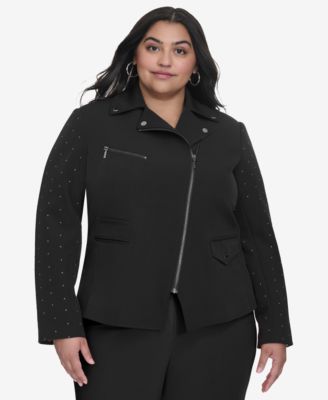 DKNY - Plus Size Studded Asymmetric Moto Jacket