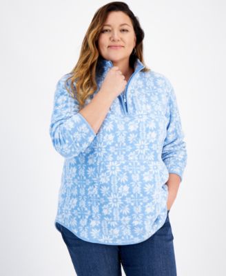 Style & Co - Plus Size Check-Print Quarter-Zip Sweatshirt