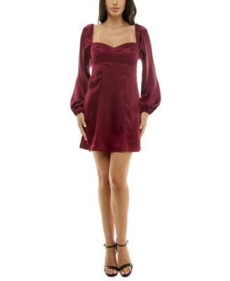 B Darlin - Juniors' Sweetheart-Neck Long-Sleeve A-Line Dress