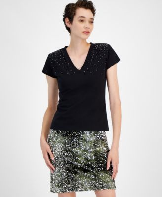 BOSS Orange - Women's Ecrys Embellished V-Neck Cotton Top