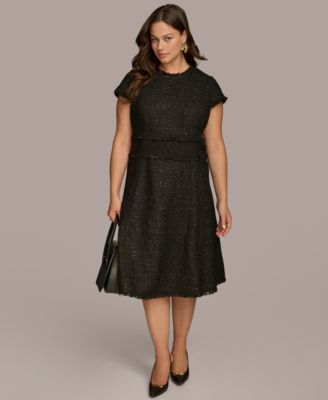 Donna Karan New York - Plus Size Fringe-Trim Textured Midi Dress