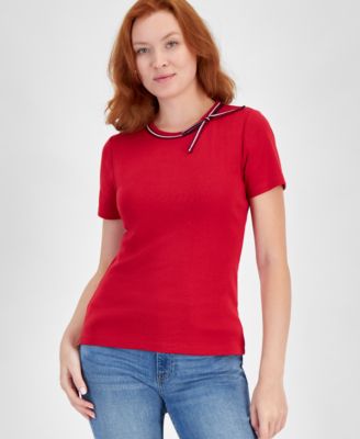 Tommy Hilfiger - Women's Bow Neck Cotton T-Shirt