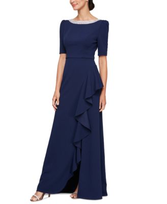 Alex Evenings - Petite Embellished-Neck Ruffle Gown