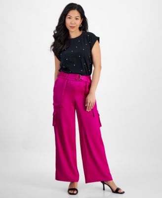 I.N.C. International Concepts - Petite Satin Belted Cargo Pants, Created for Macy's