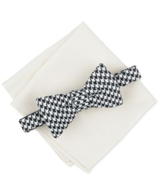 Bar III - Men's Houndstooth Bow Tie & Solid Pocket Square Set