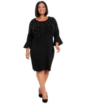London Times - Plus Size Beaded Bell-Sleeve Dress