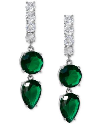 Eliot Danori - Silver-Tone Cubic Zirconia Drop Huggie Earrings, Created for Macy's