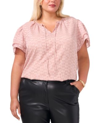 Vince Camuto - Plus Size Split-Neck Flutter-Sleeve Top