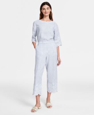 Charter Club - Petite Linen High-Rise Cropped Pants