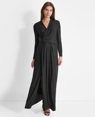DKNY - Women's Draped Metallic-Threaded Evening Gown