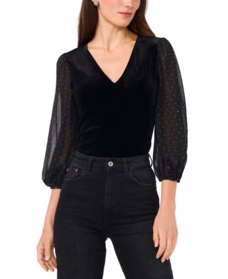 Vince Camuto - Women's Knit V-Neck Sheer-Sleeve Top