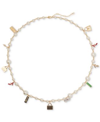kate spade new york - Gold-Tone Mixed Charm Imitation Pearl Beaded Statement Necklace, 33" + 3" extender