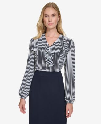 Tommy Hilfiger - Women's Striped Ruffled Long-Sleeve Top
