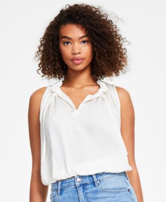 DKNY Jeans - Women's Ruffled Split-Neck Elastic-Waist Top
