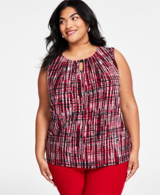 Kasper - Plus Size Graphic Print Sleeveless Blouse
