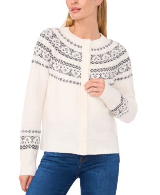 CeCe - Women's Embellished Fair Isle Cardigan