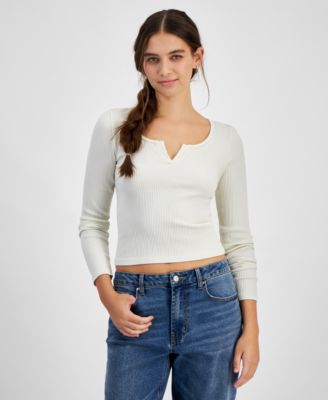 Hippie Rose - Juniors' Notched Scoop-Neck Seamless Ribbed Top