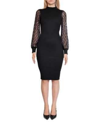 Dylan Ryan - Juniors' Sequined-Sleeve Funnel-Neck Midi Dress