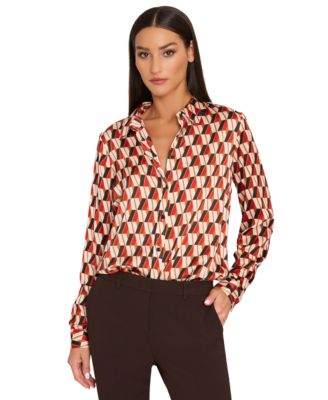Tahari ASL - Women's Printed Satin Button-Front Blouse