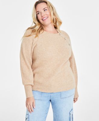 On 34th - Trendy Plus Jewel-Button Raglan-Sleeve Sweater