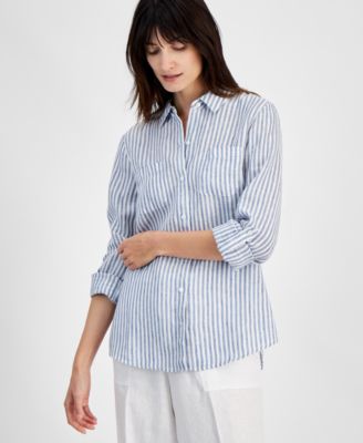 Charter Club - Linen 3/4-Sleeve Roll-Tab Shirt