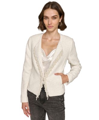 KARL LAGERFELD PARIS - Women's Bead-Embellished Tweed Jacket