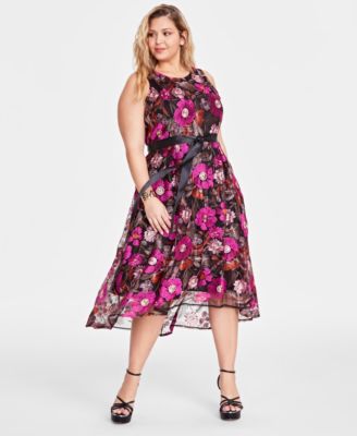 Tahari - Plus Size Sleeveless Embroidered A-Line Dress