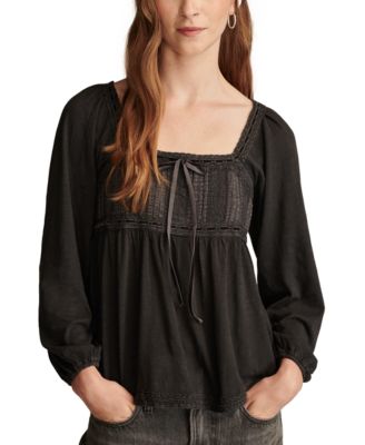 Lucky Brand - Women's Lace-Trim Pintucked Knit Top