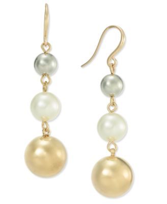 Charter Club - Two-Tone Imitation Pearl Triple Drop Earrings